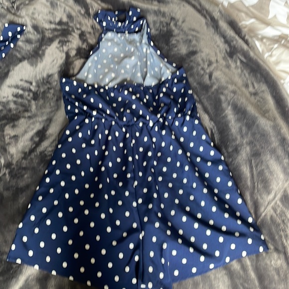 Navy Blue Halter Romper with Polka Dots Size Small - Picture 5 of 6